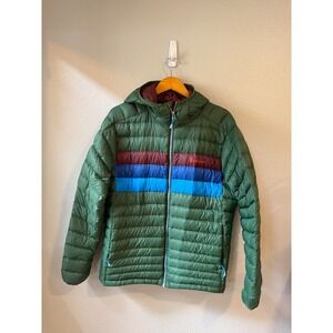 Cotopaxi Fuego Hooded Down Jacket Mens Large Green Colorblock Puffer Coat